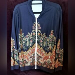 Intricate Floral And Paisley Navy Blue Women's Jacket